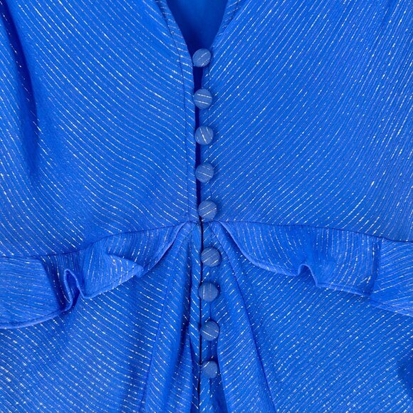 NWT Saloni Tamara Ruffle Metallic Pinstripe Maxi - Picture 6 of 13